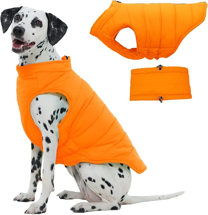 Dog Coats for Large Dogs Winter Waterproof, Zip Up Lightweight Vest for Dogs, Orange Pet Snow Jacket, Winter Outdoor Dog Camping Jackets for Weimaraner, Pointer, Labrador, Orange XL