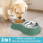 Dog Bowls Double Dog Water and Food Bowls Stainless Steel Bowls with Non-Slip Resin Station, Pet Feeder Bowls for Puppy Medium Dogs Cats