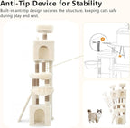 Heybly Cat Tree, 72.4-Inch Anti-Tip Cat Tower for Large Cats, All-in-One Cat Furniture with Spacious Perches, Multiple Interactive Areas, Extra-Large Sisal Scratching Board, Beige HCT060M