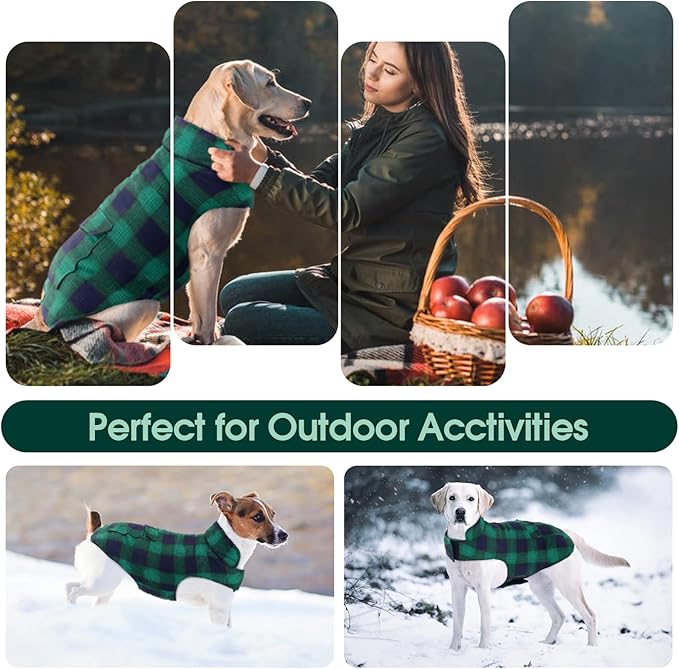 Kuoser Dog Winter Coat, Reversible Dog Jacket, Warm Doggie Coat British Style Puppy Cold Weather Coats, Windproof Pet Clothes for Extra Large Dogs Green XXXL