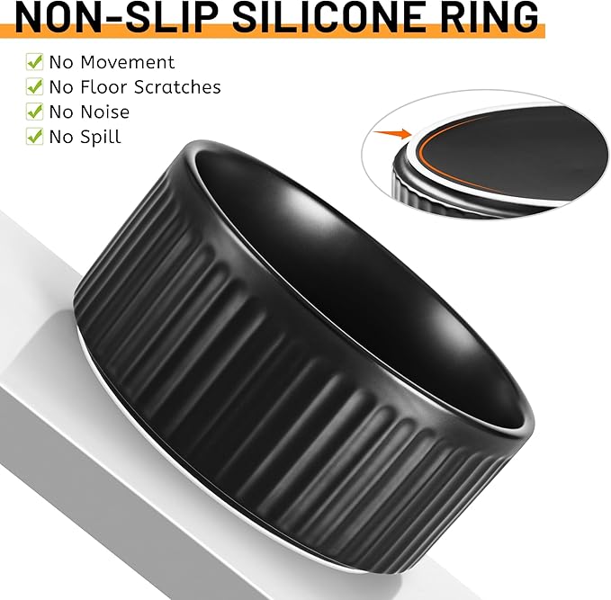 Non-Slip Ceramic Dog Bowls,6" Dog Food and Water Bowl Set with Silicone Base, 32oz/4cups Weighted Flip-Proof Pet Feeding Bowl for Medium Dogs (Medium,Black)