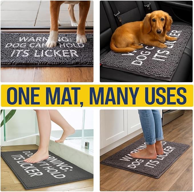 Muddy Mat® Absorbent Microfiber Door Mat and Pet Rug, Non Slip Washable Chenille Indoor Outdoor Rug - Warning Dog Can't Hold Its Licker Funny Pet Welcome Mat 19"x30"