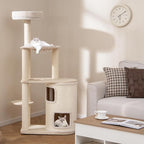 PETSITE 60 Inch Modern Tall Cat Tree for Indoor Cats, Wooden Cat Tree Tower with 2-Story Condo, Sisal Scratching Posts and Board, Top Perch, and Round Napping Bed, Soft Washable Cushions Covered