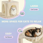 Allewie 29.5in Indoor Cat Tree, Multi-Level Cat Tower with Sisal Scratching Posts, Padded Perch, Basket, Condo, and Hanging Ball, Suitable for Kittens and Adult Felines,Beige