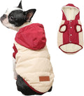 Fleece Lining Extra Warm Dog Hoodie in Winter,Small Dog Jacket Puppy Coats with Hooded,Beige and Red S