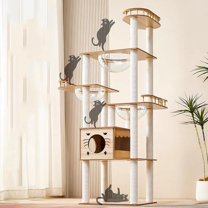 73-Inch Cat Tower for Multiple Cats, Cat Tower for Large Cats, Slim, Stable, Freestanding, Popular,Prevents Cats from Falling, Space Saving, Wooden Cat Tree. 20lb (8782)