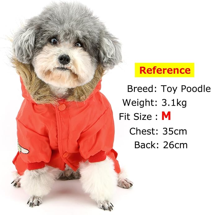 ZUNEA Padded Waterproof Small Dog Winter Jumpsuit Pet Puppy Jacket Coat Fleece Warm Snowsuit Airman Chihuahua Yorkie Outfits Clothes Apparel Red M