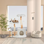 Cute Cat Tree Tower for Indoor Cats Adult, Wood Flower Cat Trees with 6 Pompoms, Modern Cat Tree Tower with Scratching Post, Aesthetic Luxury Cat Condo for Cats Kitten, Alpine White