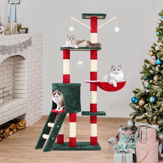 Magshion 54" Cat Tree for Indoor Cats, Sturdy Cat Tower for Cats 20 lbs+, Multi-Level Climbing Tower with Scratching Posts, Ladder, Condo, Top Perch and Hanging Toy