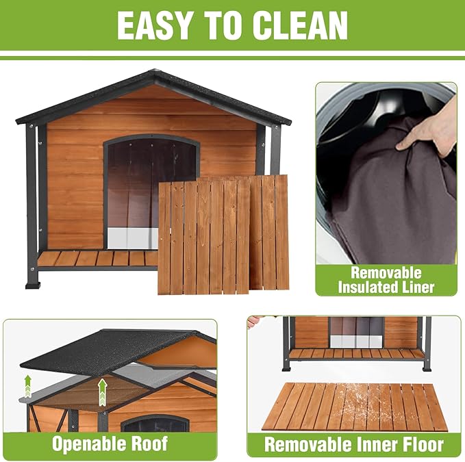 GUTINNEEN Extra Large Heated Dog House for Outside XL Insulated Dog House Outdoor Weatherproof Dog Kennel with Thermostat-Controlled Heating Pad, Thermal Liner, Chew-Proof Metal Frame for Large Breeds