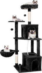 54 Inch Multi-Level Cat Tree Tower with Hammock, Condos & Scratching Posts, Large Cat Furniture for Indoor Cats with Pompoms, Black