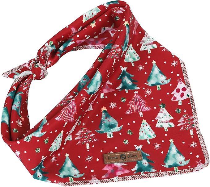 lionet paws Christmas Dog Bandana,Christmas Tree Fabric Dogs Kerchief for Medium Large Dogs,Dog Cotton Red Triangle Bibs Scarf for Girl Boy