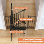 29"-40" Baby Gate for Stairs, Auto Close Stroller Friendly Dog Gate Indoor for Doorways, Pressure Mounted Baby Gate, Easy Walk Through Gate for Children & Pets, Black
