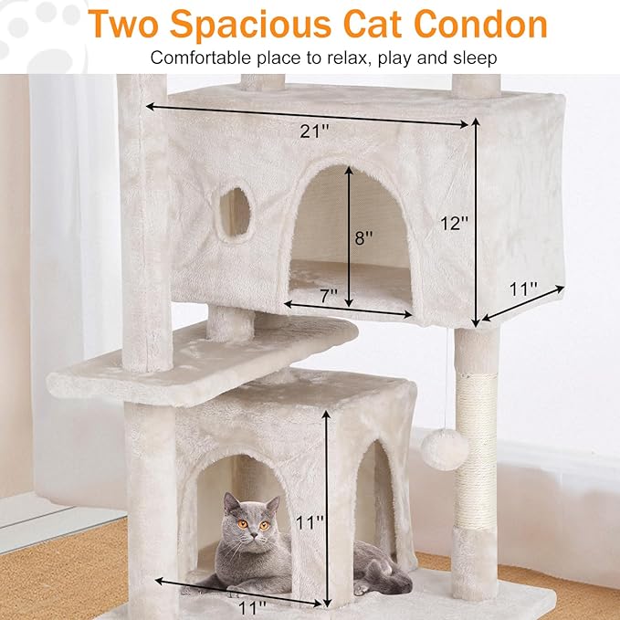 Cat Tree 70 Inches Cat Tower for Indoor Cats Multi-Level Cat Condo with Litter Box Enclosure,Scratching Posts for Indoor Cats (Beige)