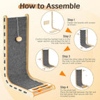 Cat Scratcher with Bell Ball Cat Scratch Pad L-Shaped Scratch Mat Vertical Cat Scratching Board for Indoor Cats Felt Cats Scratching Post Furniture Protector Kittens Cratchers Toys- Grey