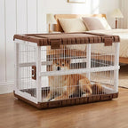 Collapsible Dog Crate for Large Dogs - 36" L Heavy Duty Dog Kennel No Tools Required with 4 Sides Steel Foldable Cage for Dogs Indoor, Portable Carrier with 2 Smooth Wheels, Woodgrain