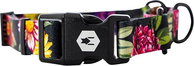 Wolfgang Heavy Duty Martingale Dog Collar with Quick Release Nylon Buckle for Walking & Training, DarkFloral Print, Medium