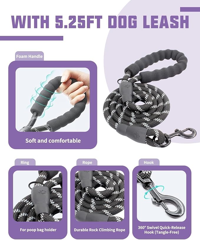 AUROTH Dog Harness and Leash Set, Soft Padded Service Dog Vest with 5.25FT Dog Leash, No Choke, Easy On Pet Vest, Adjustable Reflective No Pull Pet Vest Medium Sized Dog, Easy Walking and Training