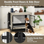 Giantex Dog Crate Furniture with Wheels, 38" Modern Dog Cage with 3 Doors, Flip Top Lid, Removable Pull-Out Tray, Decorative Dog Kennel Indoor Pet House End Table for Medium & Large Dogs (Oak Gray)