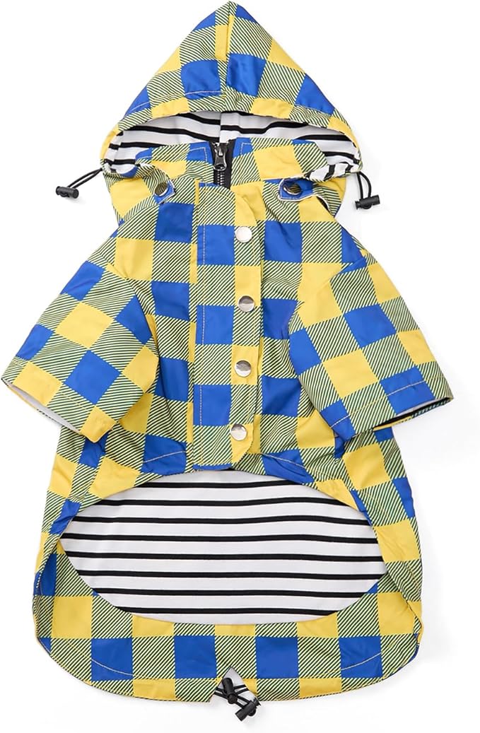 Dog rain Coat Waterproof Raincoat Puppy Jacket with Legs Buttons Zipper Hood Drawstring Fit for Yorkie Terrier Schnauzer Poodle Border Collie Labrador Golden Retriever 8lbs to 80lbs Yellow XS