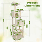 PETSITE Multi-Level Cat Tree, 75 Inches Tall with Sisal Scratching Posts, 2 Condos, Hammock, Dangling Balls, and Cozy Top Perch, Ideal for Indoor Cats to Play and Rest (Beige)