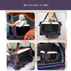 Large Cat Carrier, Collapsible Dog Travel Crate Portable Soft-Sided Pet Carrier with Super Soft Warm Plush Mat for Indoor and Outdoor 24x16x16in,Purple