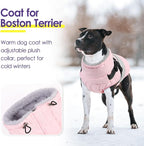 SUNFURA Dog Winter Coat, Waterproof Dog Coat Jacket with Harness for Medium Breeds Boys Girls, Reflective Fleece Lined Pet Snow Jacket Sweaters for Pug, Jack Russel, Boston Terrier, Pink M