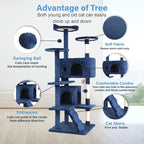 FDW | 54" Cat Tree Tower | Navy Blue | Multi-Level Indoor Activity Center with Sisal Scratching Posts, Condos, Plush Perches, Hanging Cat Toys | Sturdy, Easy to Assemble | for Kittens & Adult Cats
