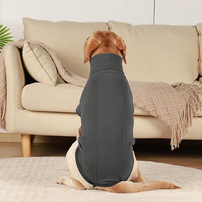 ROZKITCH Fleece Dog Winter Coat Soft Pullover Pajamas, Windproof Warm Cold Weather Jacket Vest with Leash Hole, Jumpsuit Apparel Outfit Clothes for Walking Hiking Travel Sleep Black XL