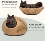MEOWFIA Cat Cave – Premium Felt Cat Bed for Indoor Cats, Handmade Merino Wool (Beige, Medium)