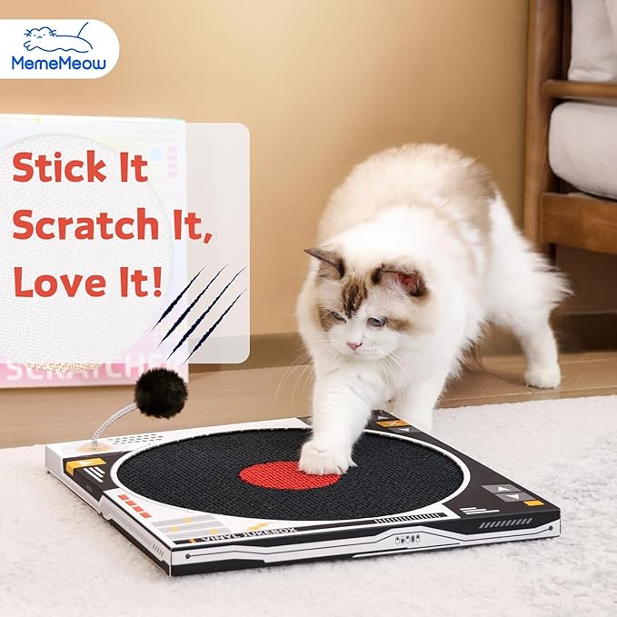 MemeMeow CD Cat Scratcher – Retro Record Player Design,Fun & Durable Scratching Pad for Cats,Eco-Friendly Cardboard,Interactive Cat Toy for Music Lovers & Stylish Home Décor