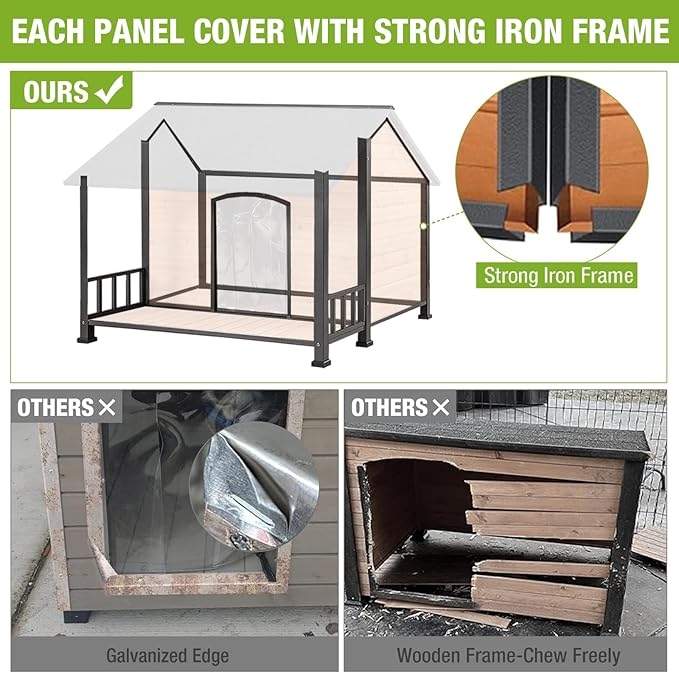 GUTINNEEN Outdoor Dog House Heated Dog Kennel with Insulated Liner & Heating System for Winter Large Dog Cage with All-Around Iron Frame Dog Kennel for Small & Medium & Large Dogs