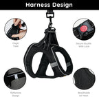 BELLA & PAL Step in Vest Harness for Small and Medium Dogs, No Pull Small Dog Harness with Leash Set, Comfortable Air Mesh Dog Vest Harness with Reflective Strip (Deep Black, M)
