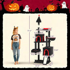PawHut Gothic Cat Tree, 78" Extra Tall Cat Tower for Indoor Kittens with 2 Spacious Condos, Sisal Scratching Posts, 4 Bat Hanging Balls, Comfy Hammock, Ramp, Bed, Black and Red Halloween