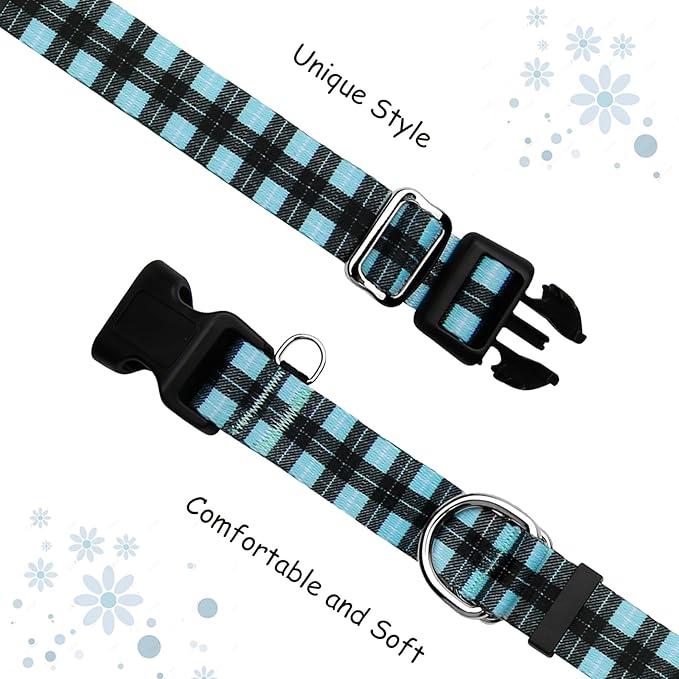 Martingale Collar for Dogs with Buckle No Pull Adjustable Nylon Limited Slip Training Dog Collars (Blue Plaid, Large)
