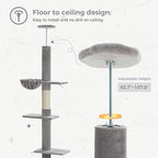 PETEPELA Floor to Ceiling Cat Tree, Cat Tower 5 Tiers Tall (83-108 Inches) Adjustable Height, Cats Climbing Tree Featuring with Condo, Scratching Post and Big Perches for Indoor Cats, Grey