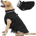Mklhgty Large Dog Coat with Harness Built-in, Waterproof Reflective Fleece Lined - Warm Windproof Winter Jacket with Back Zipper, Cold Weather Snow Dog Coats - Black - XL