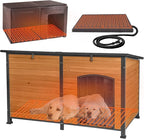 59.1’’ Extra Large Heated Dog House Outdoor for Winter, Insulated Dog Kennel with Metal Frame, Weatherproof Dog Shelter with Heating Pad and All-Around Insulated Liner for Large Breed Outside (Brown)