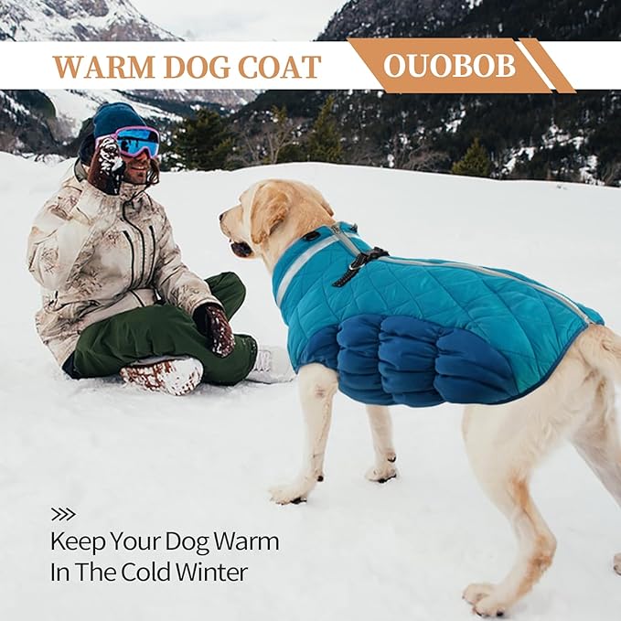Winter Dog Coat,Large Dog Jacket,Waterproof Pet Jacket with Back Zipper,Pet Coat with Harness Built in,Warm Dogs Coat with Fleece Lined,Snow Jacket Clothes French Bulldog Shiba Inu,L