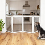 ZJSF Freestanding Foldable Dog Gate - Extra Wide White Puppy Gate for Stairs & Doorways - Tall 4 Panels Wooden Pet Fence