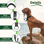 BARKLESS Sturdy No Pull Head Collar for Medium Large Dogs, Gentle Reflective Head Halter with Safety Link, Adjustable Nylon Dog Training Muzzle Leash for Walking Control (Green, XL)