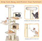 PETSITE 77.5" Tall Cat Tree, Multi-Level Modern Cat Tower with Sisal Scratching Posts, Top Perch, Cat Condo, Hammocks, Hanging Basket, and Jingling Balls, Cat Tree Tower for Indoor Cats Large Adult