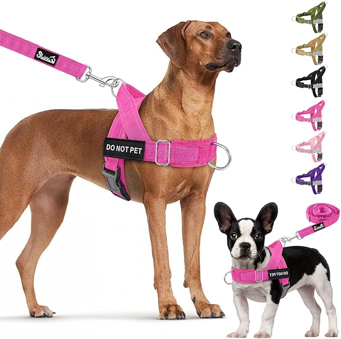 Lukovee No Pull Dog Harness & Leash Set - Heavy Duty Dog Vest Harness with Soft Padded for Medium Large Dogs, Adjustable Reflective Tactical Pet Harness for Easy Walk and Training (M, FU)