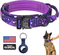 DAGANXI Tactical Dog Collar, Adjustable Military Training Nylon Dog Collar with Control Handle and Heavy Metal Buckle for Medium and Large Dogs, with Patches and Airtags Case (M, Purple Sky)