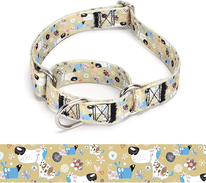 Martingale Dog Collars - Flower Multicolor Cute Patterns, Adjustable Nylon Training Dog Collar Suitable for Boy and Girl Dogs Medium Large Dogs (13, L)