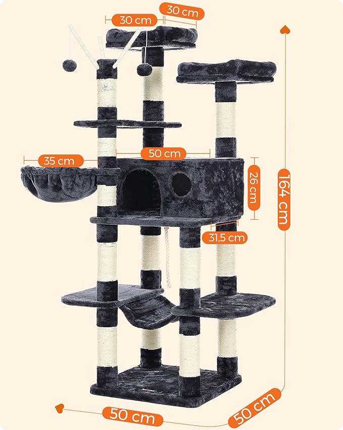 FEANDREA Cat Tree, XXL Cat Condo, 164 cm, Smoky Grey PCT087G01