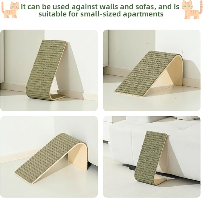 THAKWEN Natural Cork L-Shaped Cat Scratcher, Eco-Friendly Corrugated Paper Wear-Resistant Cat Scratching Pad, Wall/Sofa-Mounted Cat Claw Grinding Toy for Small Apartments, Pet Supplies (Mint Green)