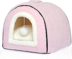 Cat Bed for Indoor Cats，Foldable cat cave，Anti-Slip & Water-Resistant Bottom，cat Houses for Indoor Cats or Small Dogs, Kitten Tent, Rabbit Bed，2 in 1 pet Bed (Pink)