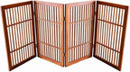Urnporium Pet Dog Gate Freestanding, Strong Durable Folding Wooden Fence, Portable Acacia Hardwood Safety Barrier for Indoor & Outdoor Use (Brown Pet Gate, 4 Panel 30" Tall)