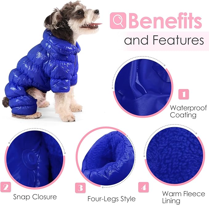 AOFITEE Dog Winter Coat, Waterproof Dog Jacket, Fullbody Dogs Winter Coat Snowsuit, Windproof Puppy Puffer Jacket Snow Suit with Legs, Pet Fleece Vest, Cold Weather Coats for Small Dogs, Blue XL